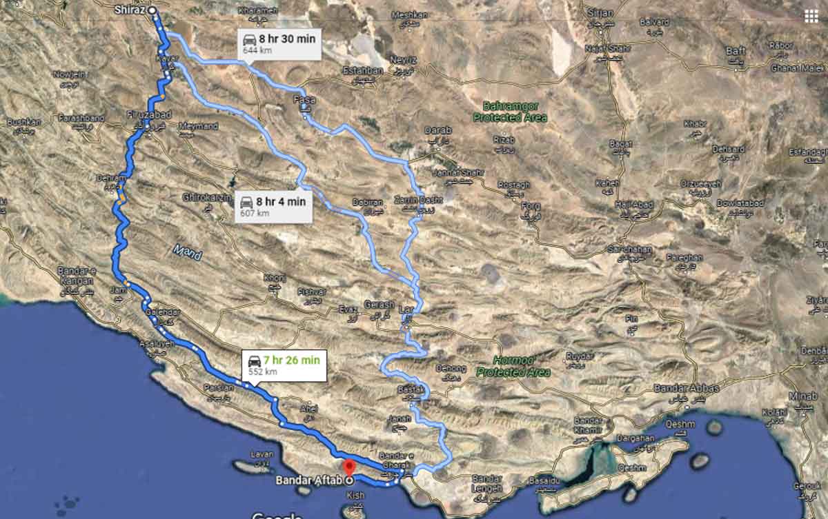 بهترین مسیر سفر زمینی از شیراز به کیش